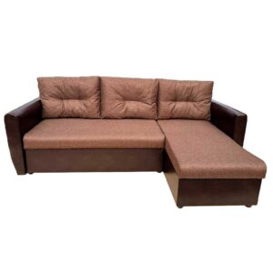 Угловой диван-кровать Амстердам коричневая рогожка и коричневый кожзам